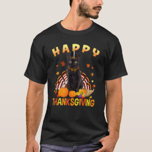 T-shirt Bon thanksgiving noir Chat Turquie Casquette pèler