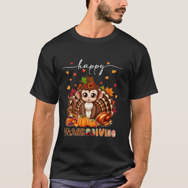 T-shirt Bon thanksgiving Singe costume Turquie automne Lea (Devant)