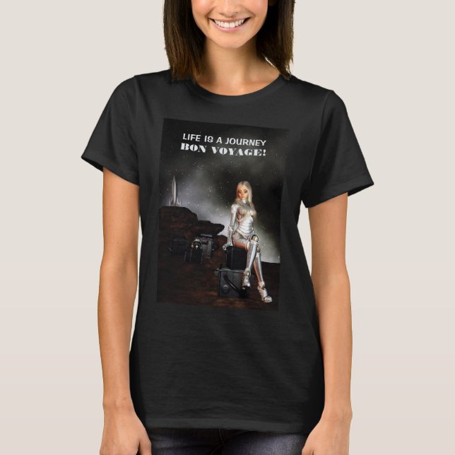 T-shirt Bon Voyage! Cute female. Happy space (Devant)
