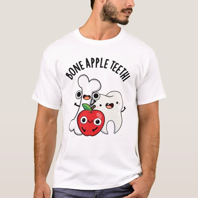 T-shirt Bone Apple Teeth Funny Bona Appetit Pun  (Devant)