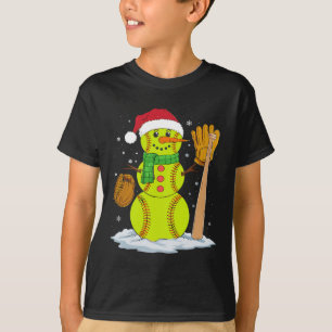 T-shirt Bonhomme de neige de Noël Lanceur de softball pour