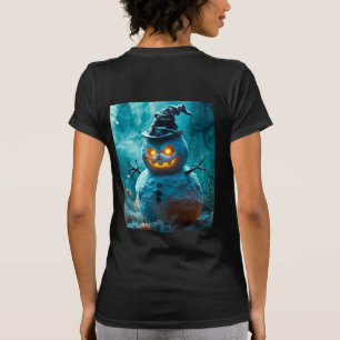 T-shirt Bonhomme de neige effrayant d'Halloween avec des y