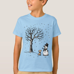 T-shirt Bonhomme de neige et chien : l'amitié de l'hiver
