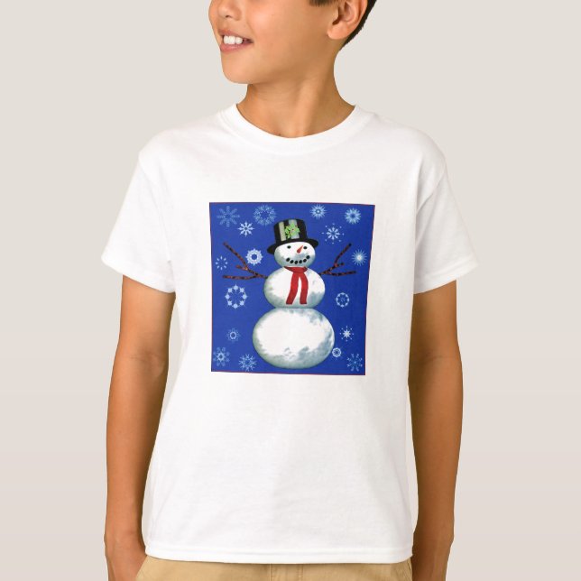 T-shirt bonhomme de neige joyeux dans le chapeau supérieur (Devant)