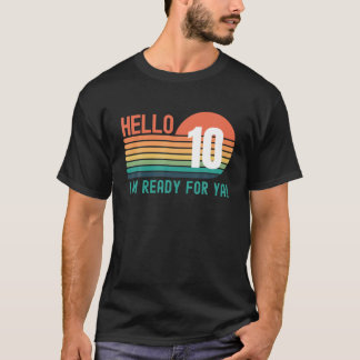 T-shirt Bonjour 10 Ans Anniversaire Retro Sunset 10E Naiss