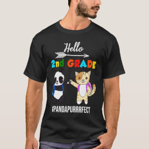 T-shirt Bonjour 2e année Kitty Cat Panda Bear Retour à l'é