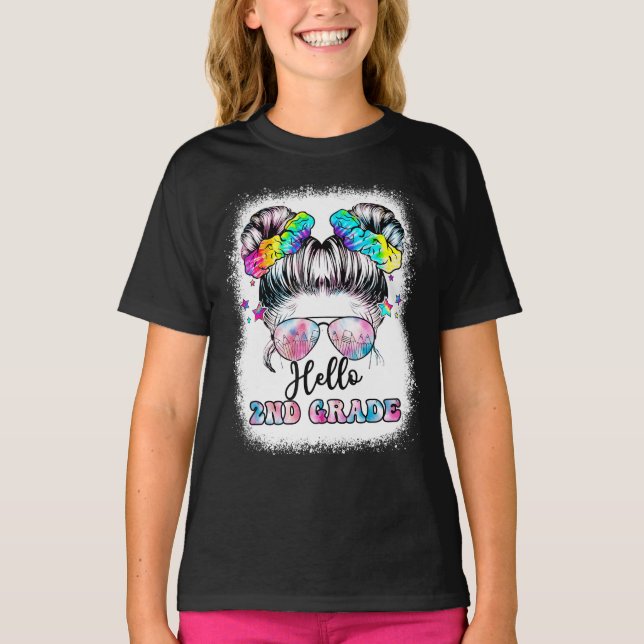 T-shirt Bonjour 2e année Messy Cheveux Retour à l'école T- (Devant)
