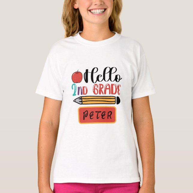 T-shirt Bonjour 2e année personnalisée Retour à l'école Am (Devant)