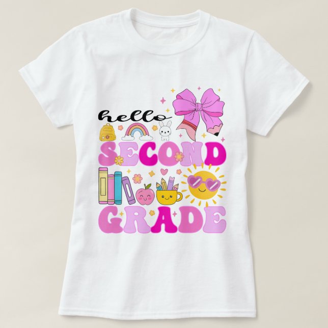 T-shirt Bonjour 2e année, Preppy Retour à l'école (Design devant)
