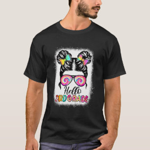 T-shirt Bonjour 3E Année Messy Cheveux Bun Girl Retour À L