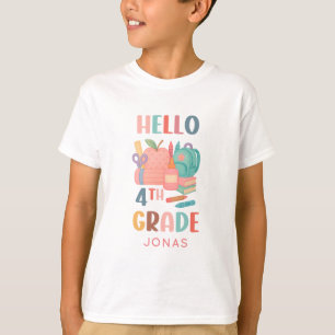 T-shirt Bonjour 4e année de retour à l'école enfants