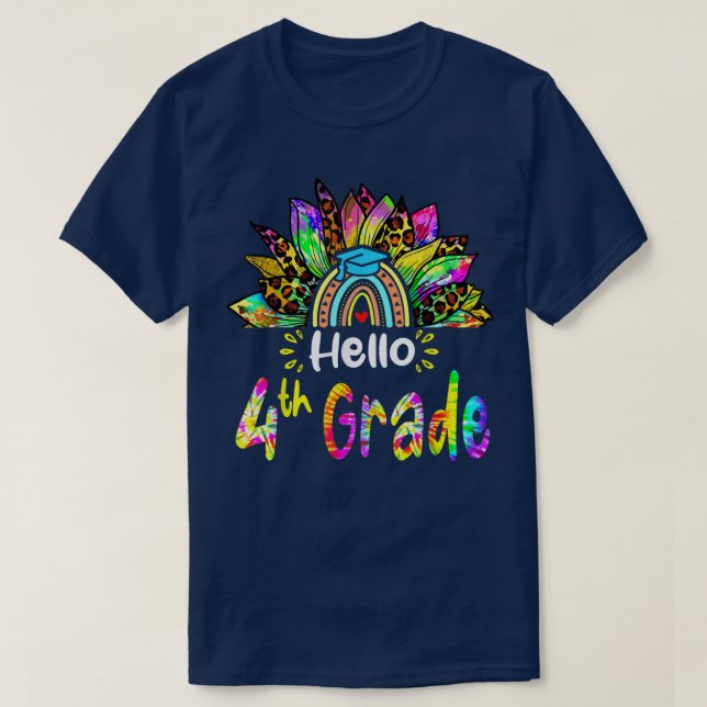 T-shirt Bonjour 4e grade Arc-en-ciel teinture de tournesol (Design devant)