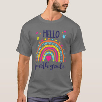 T-shirt Bonjour 4E Grade Boho Rainbow Cadeau Pour Enseigna