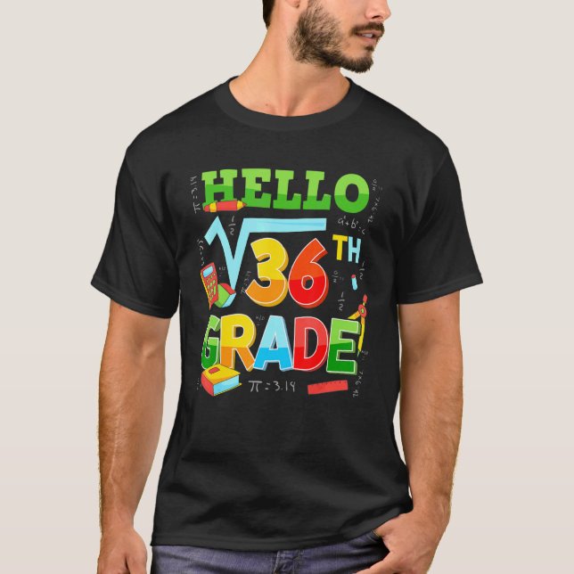 T-shirt Bonjour 6e Année Retour À L'École Carré Racine De  (Devant)