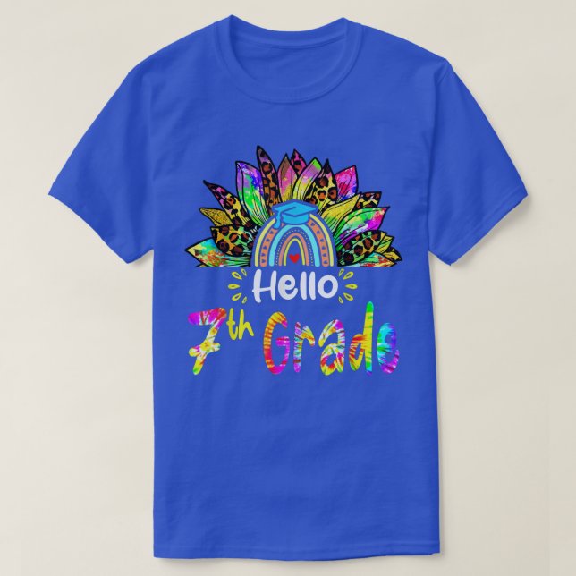 T-shirt Bonjour 7e année Arc-en-ciel teinture de tournesol (Design devant)