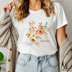 T-shirt Bonjour Automne Aquarelle Automne Automne Floral