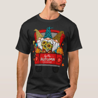 T-shirt Bonjour Automne Camion Gnomes Citrouille Leaves Au