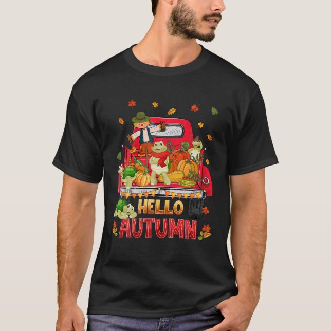 T-shirt Bonjour Automne Chute Tortue Thanksgiving Citrouil (Devant)