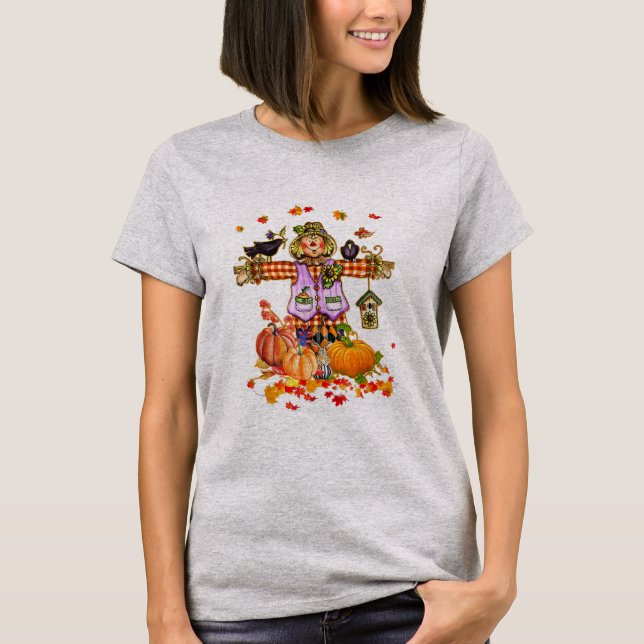 T-shirt Bonjour Automne Citrouille Scarecrow Automne Thank (Devant)