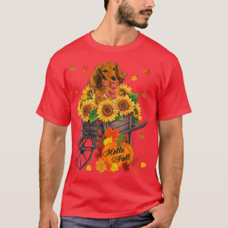 T-shirt Bonjour Automne Dachshund Chien Dans Sunflower Feu