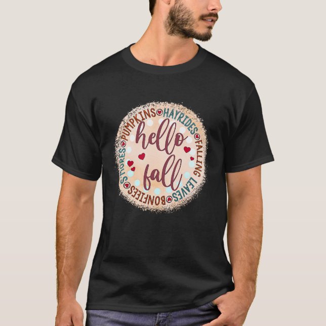 T-shirt Bonjour Automne Hayrides Bonfires Citrouille Su201 (Devant)