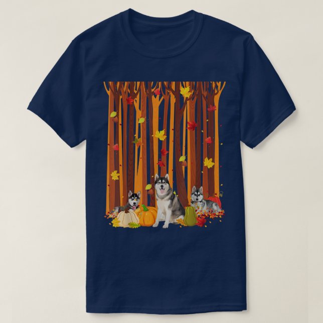 T-shirt Bonjour Automne Husky Maple Leaf Automne Citrouill (Design devant)
