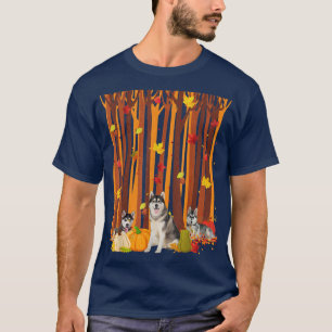 T-shirt Bonjour Automne Husky Maple Leaf Automne Citrouill