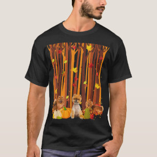 T-shirt Bonjour Automne Pomeranian Feuille d'érable automn