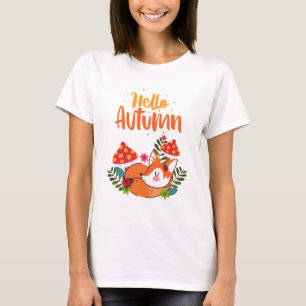 T-shirt Bonjour Automne Renard Mignon Automne Saison D'aut