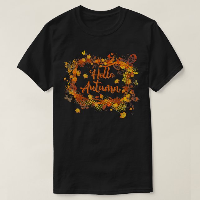 T-shirt Bonjour Automne saison Thanksgiving et automne Col (Design devant)