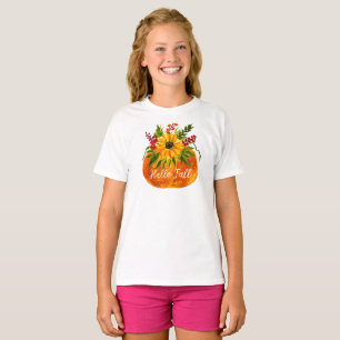 T-shirt Bonjour Automne Sunflower Citrouille Automne Rusti