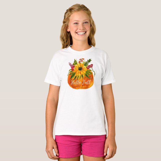 T-shirt Bonjour Automne Sunflower Citrouille Automne Rusti (Devant entier)