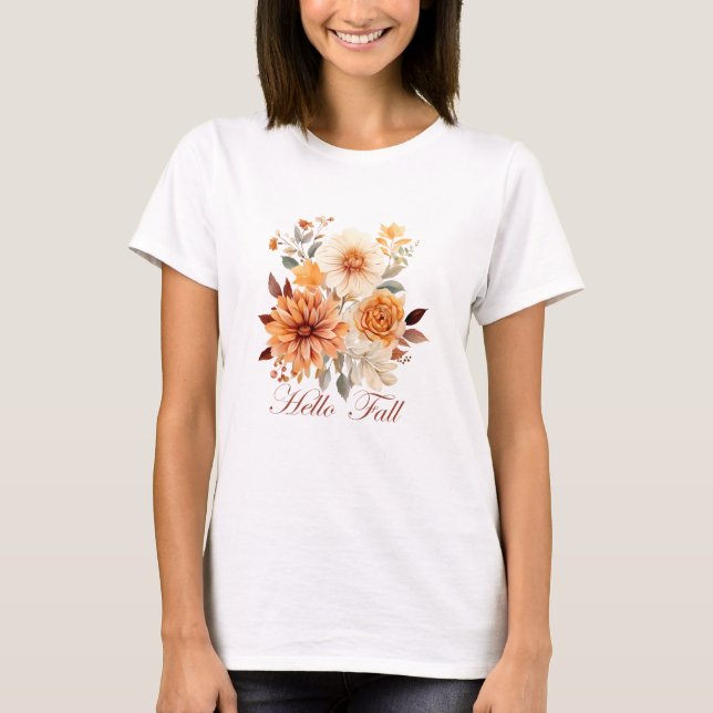 T-shirt Bonjour automne Watercolor fleurs sauvages feuille (Devant)