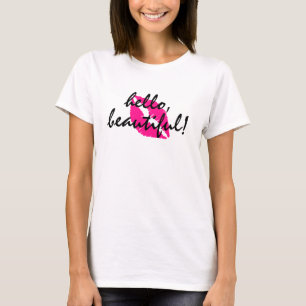 T-shirt Bonjour belle avec Lipstick rose