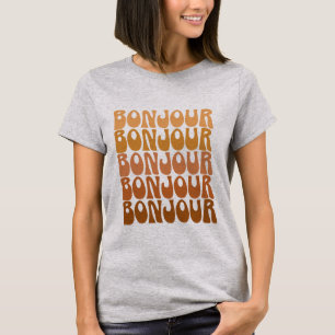 T-shirt Bonjour   Bonjour français en typographie marron g