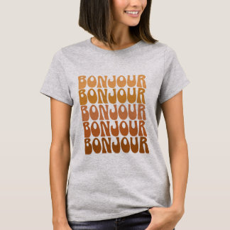 T-shirt Bonjour | Bonjour français en typographie marron g