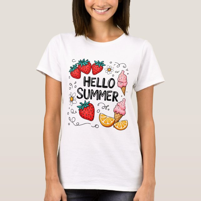T-shirt Bonjour Chemise d'été - mignonne fraise et crème g (Devant)