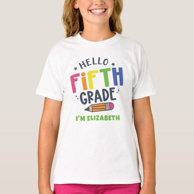 T-shirt Bonjour cinquième année de retour à l'école (Devant)