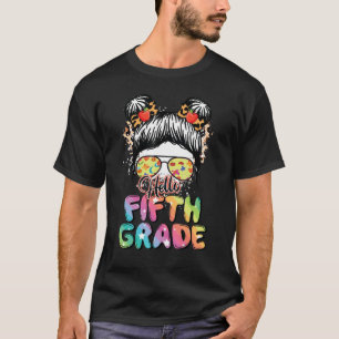 T-shirt Bonjour Cinquième Classe Messy Bun Cute Enseignant