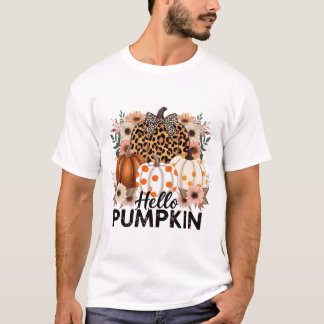 T-shirt Bonjour Citrouille Png, Boho Floral Fall Leopard