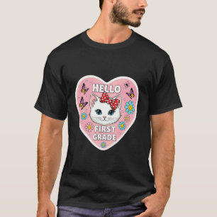 T-shirt Bonjour élève de première année fille chaton chat