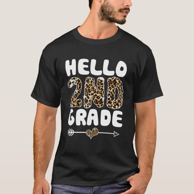 T-shirt Bonjour Empreinte de léopard de 2e année Enseignan (Devant)