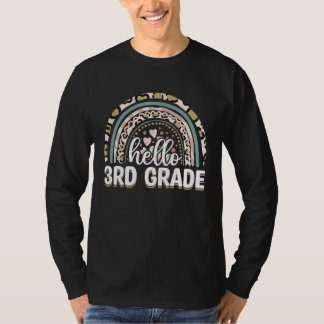 T-shirt Bonjour enseignant de 3e année Léopard Arc-en-ciel