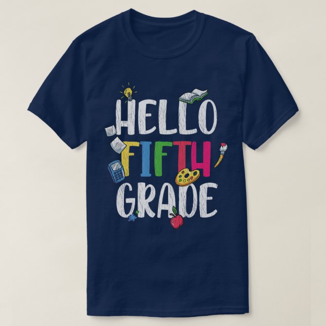 T-shirt Bonjour Enseignant De La Cinquième Année De Retour (Design devant)