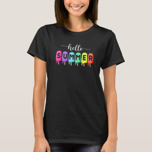 T-shirt Bonjour été Crème glacée Famille Popsicle de vacan