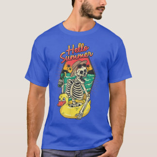 T-shirt Bonjour Été Drôle Skeleton Duck Pool Famille Vacat