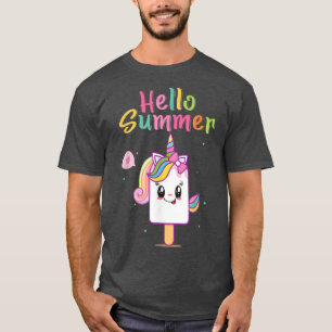 T-shirt Bonjour été mignon Unicorne crème glacée Gelato Ic