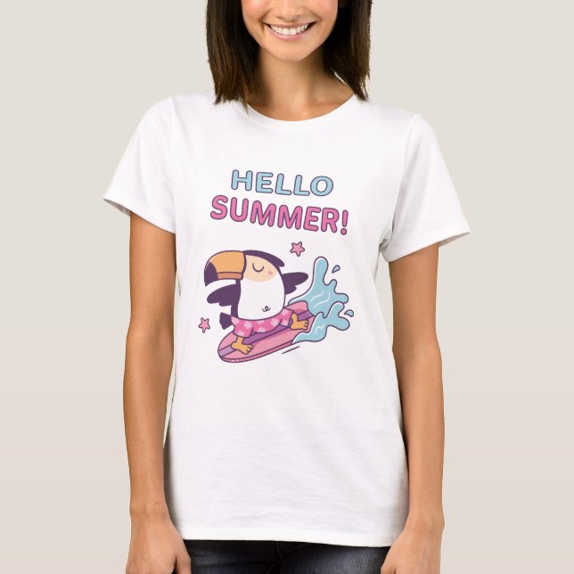 T-shirt Bonjour été, Surf Toucan, Faire des vagues (Devant)