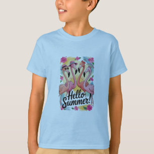 T-shirt Bonjour Flamingo Mignon Vacances de Plage Tropical