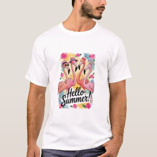 T-shirt Bonjour Flamingo Mignon Vacances de Plage Tropical